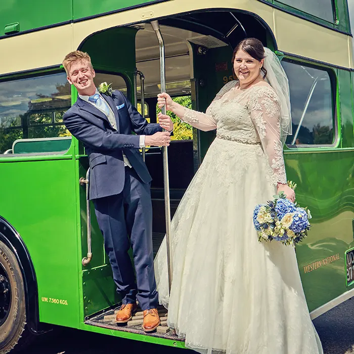 Quirky photo of newlyweds outside registry office in Worcester Quirky photo of newlyweds outside registry office in Worcester